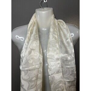 Natori Scarf Womens One Size Ivory Satin Jacquard Floral Paisley Made in Italy